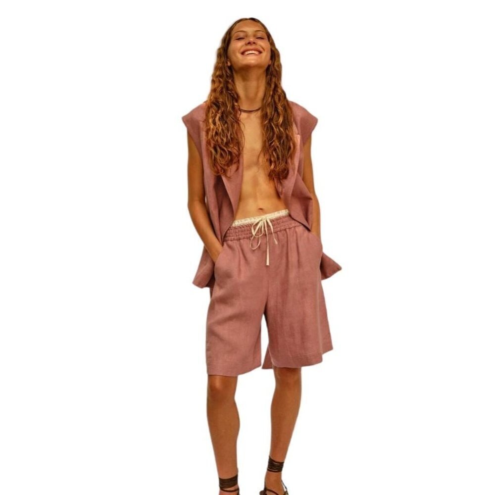 ZARA LINEN WAISTCOAT WITH BELT PALE PINK SIZE S| 3172/712